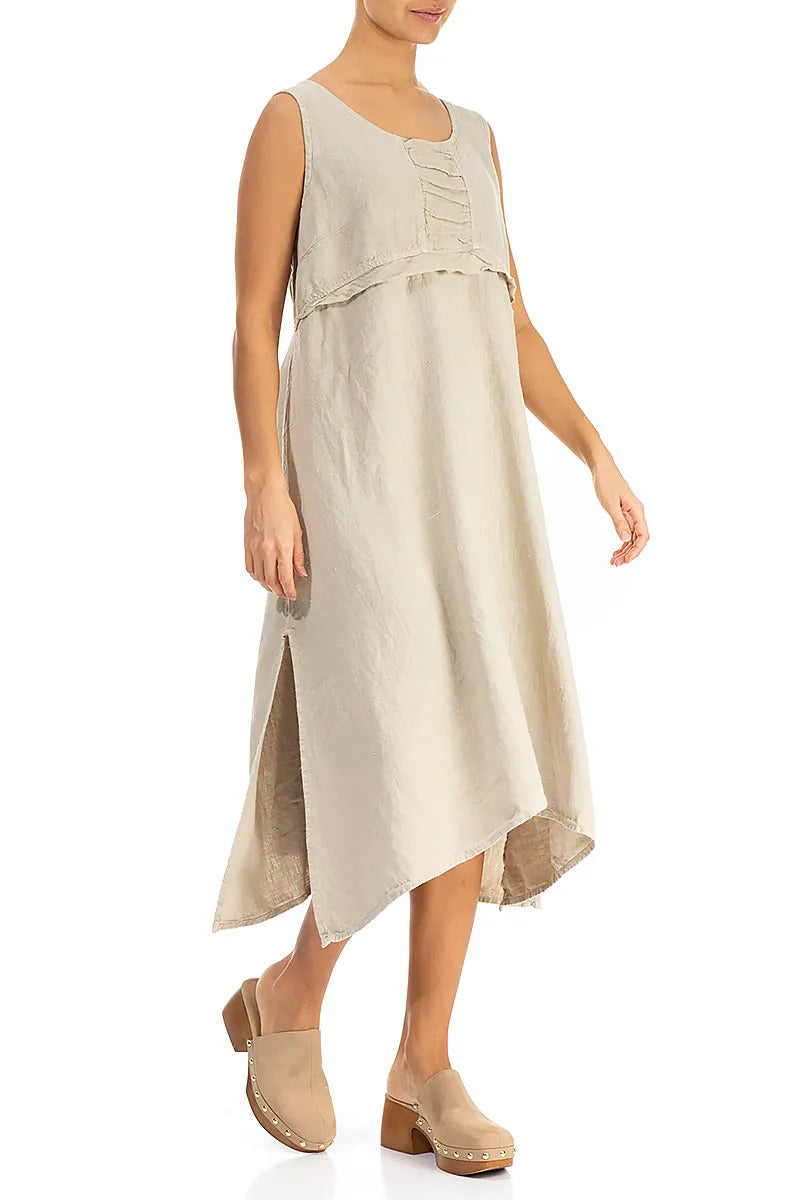 Slit Hem Sleeveless Natural Linen Dress 3