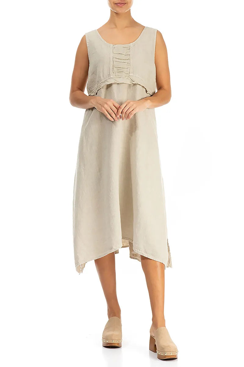 Slit Hem Sleeveless Natural Linen Dress 4