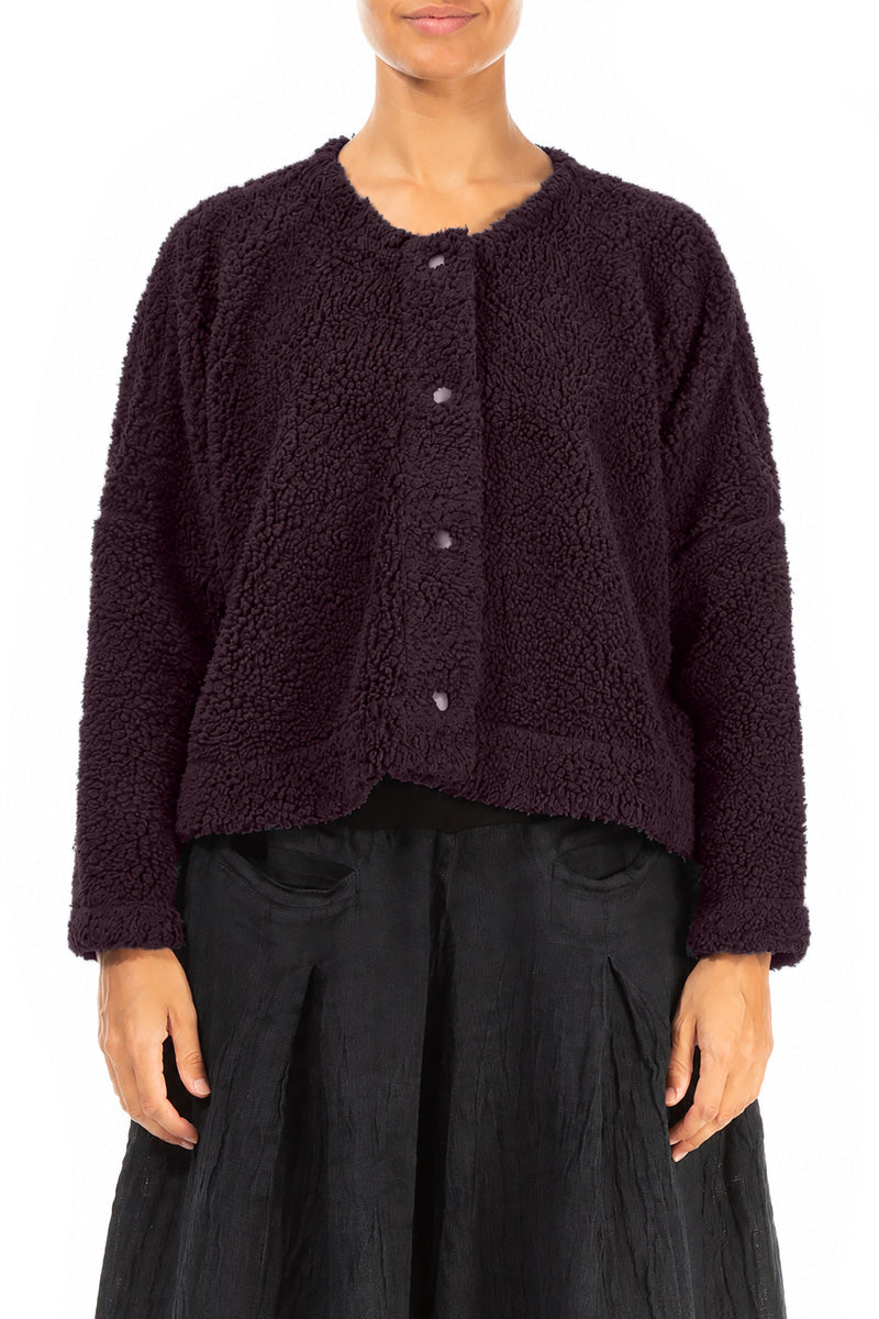 Snap Front Deep Plum Teddy Cotton Jacket