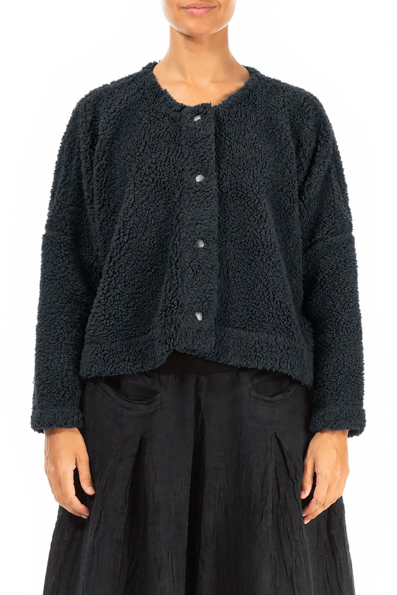 Snap Front Slate Teddy Cotton Jacket