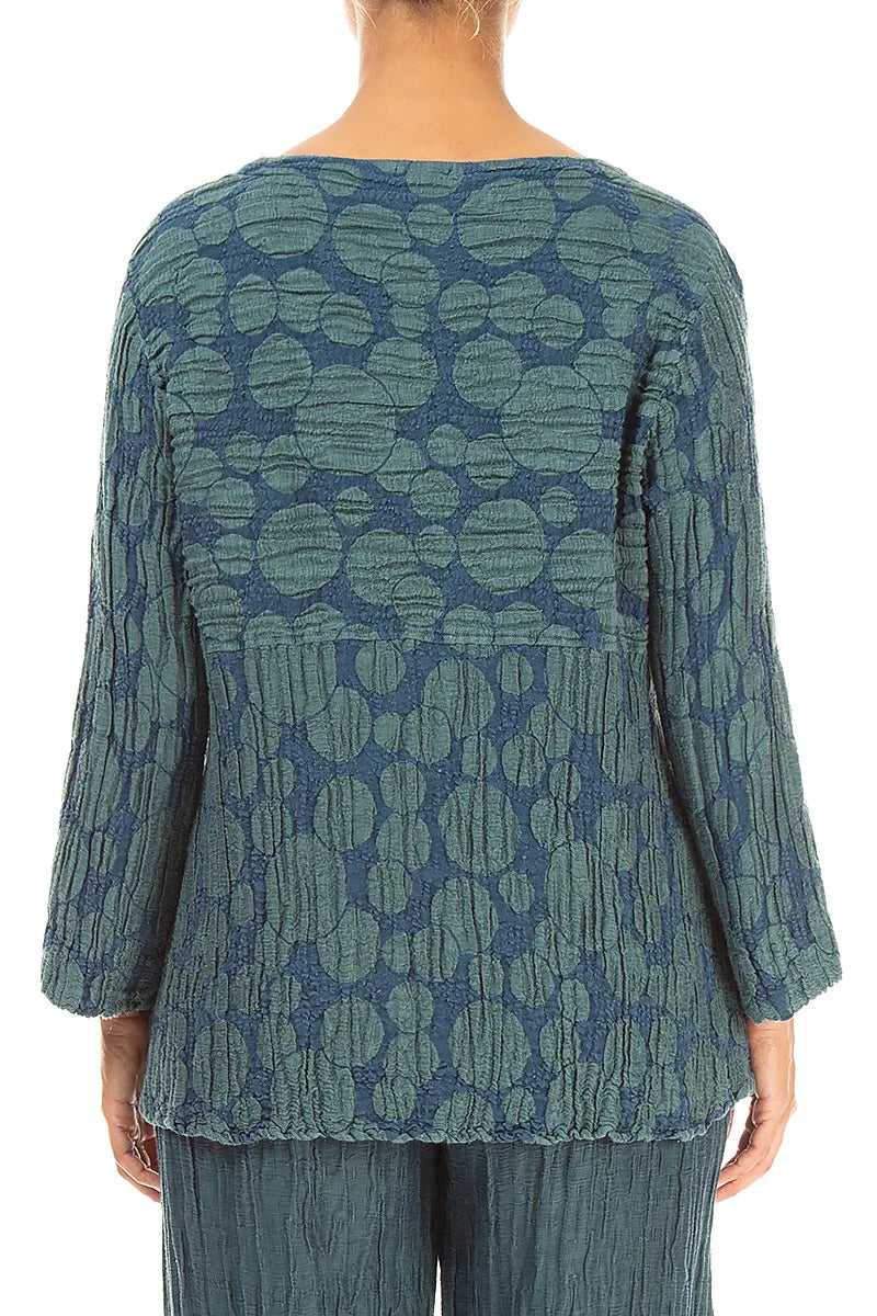Soft-Shaped Deep Turquoise Circle Silk Linen Blouse