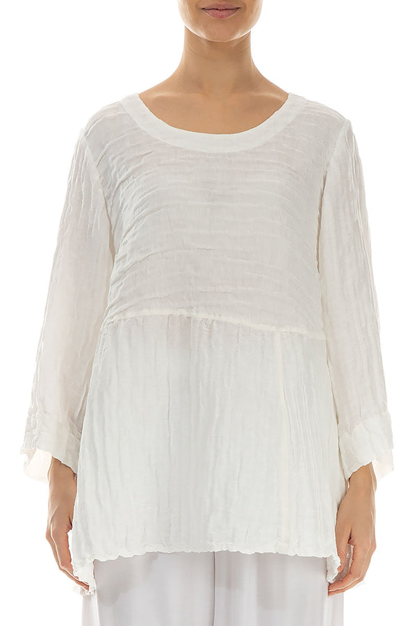 Soft-Shaped Off White Crinkled Silk Linen Blouse 1
