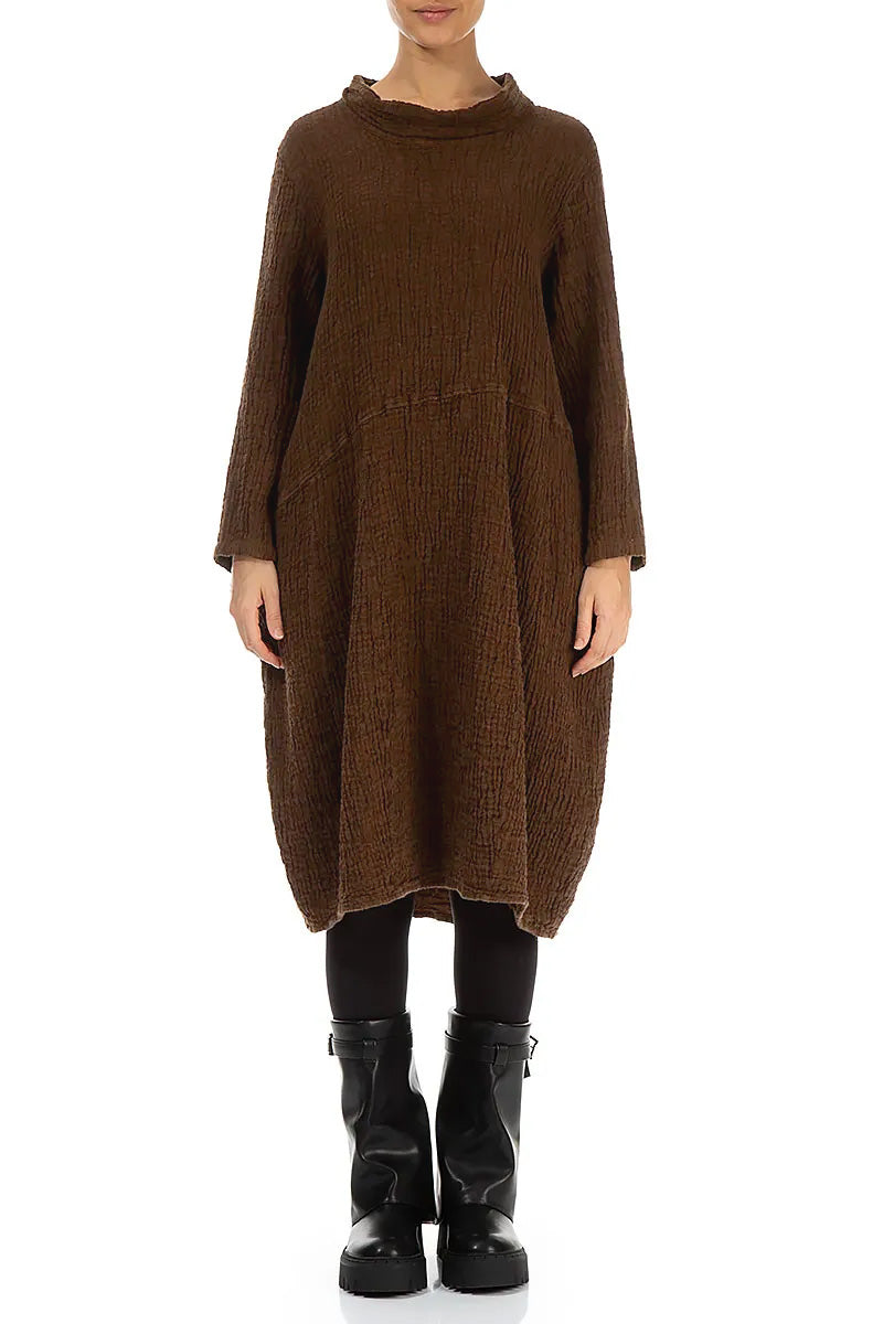 Soft Cowl Aged Copper Textured Linen Dress 1