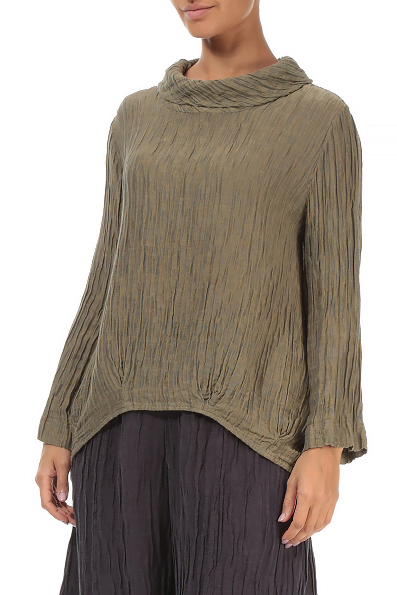 Soft Cowl Neck Crinkled Silver Sage Silk Blouse 3