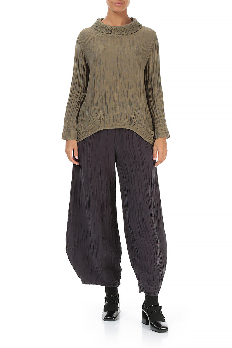 Soft Cowl Neck Crinkled Silver Sage Silk Blouse 4