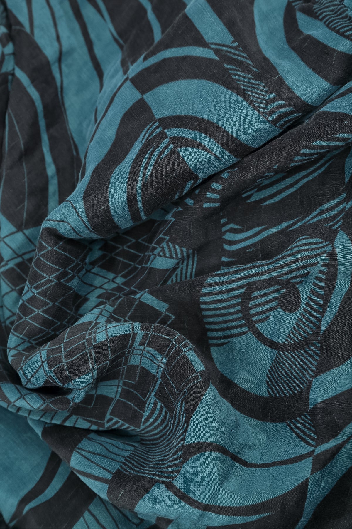 Soft Cowl Neck Deep Turquoise Orbit Textured Silk Blouse