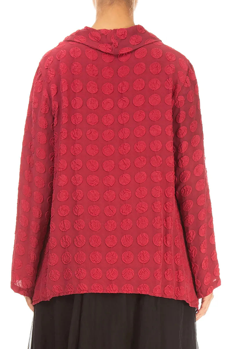 Bubble-Seidenbluse in Rubinrot mit weichem Wasserfallausschnitt