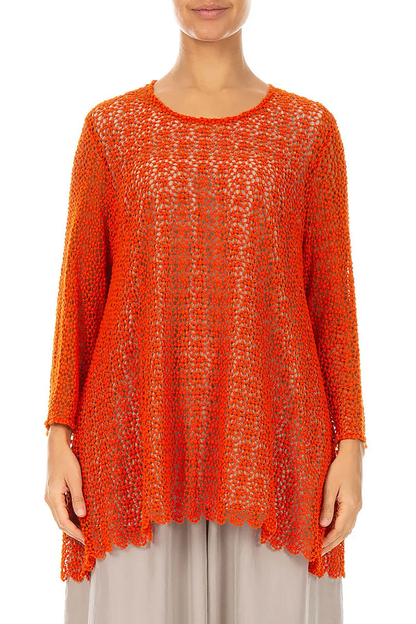 Soft Flare Flame Orange Broderie Cotton Blouse 1