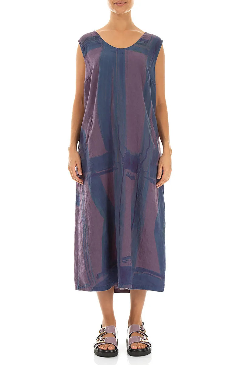 Weiches V-Ausschnitt Leinenkleid mit Amethyst-Pinselstrich
