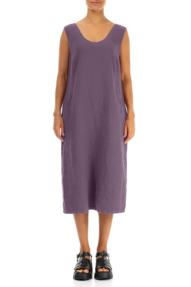 Soft V-Neck Amethyst Linen Dress – grizas.com