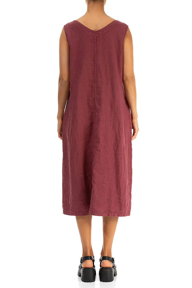 Soft V-Neck Antique Ruby Linen Dress