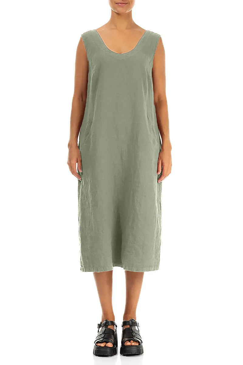 Soft V-Neck Sage Linen Dress grizas.com Soft V-Neck Sage Linen Dress grizas.com