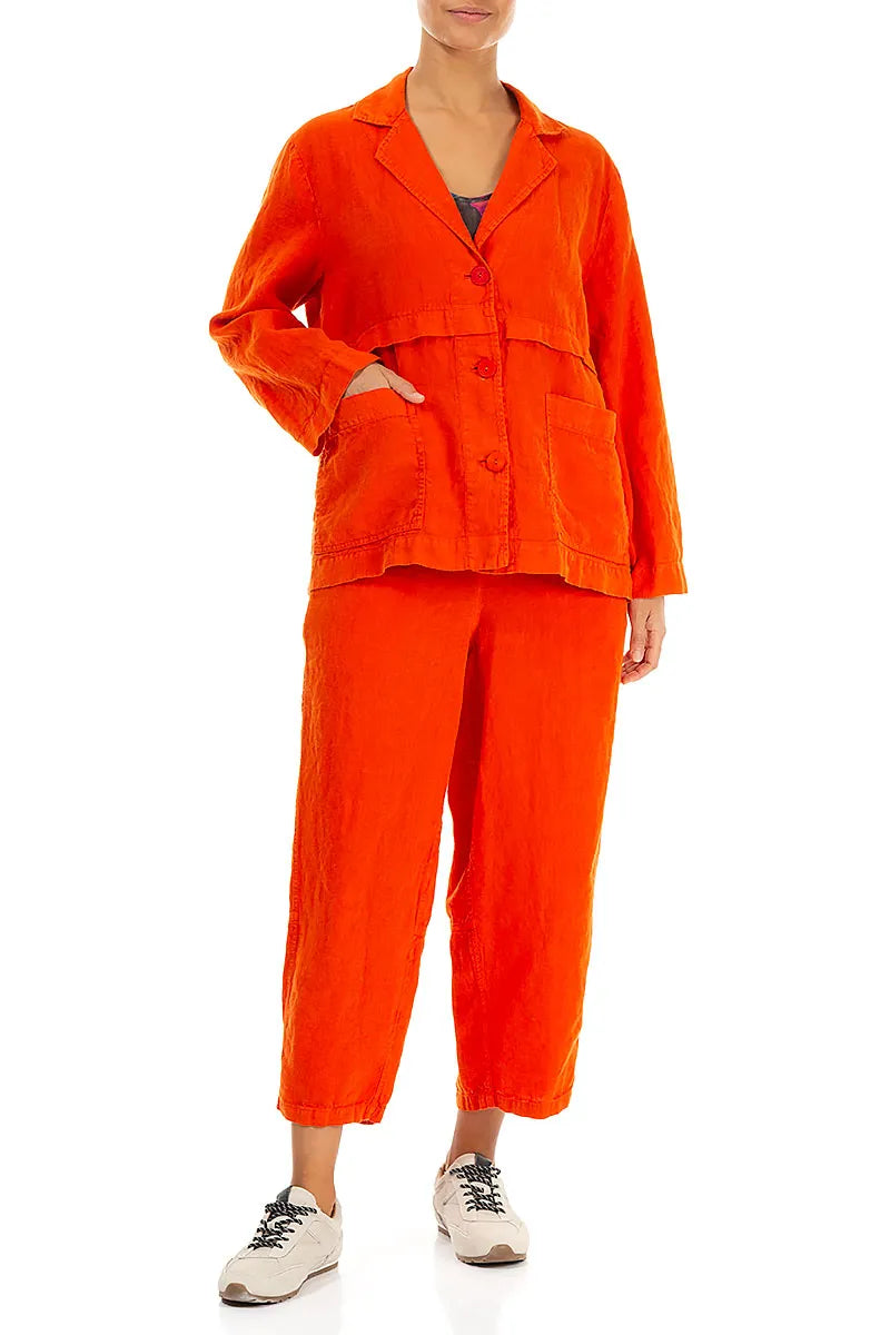Softly Structured Flame Orange Linen Jacket 5