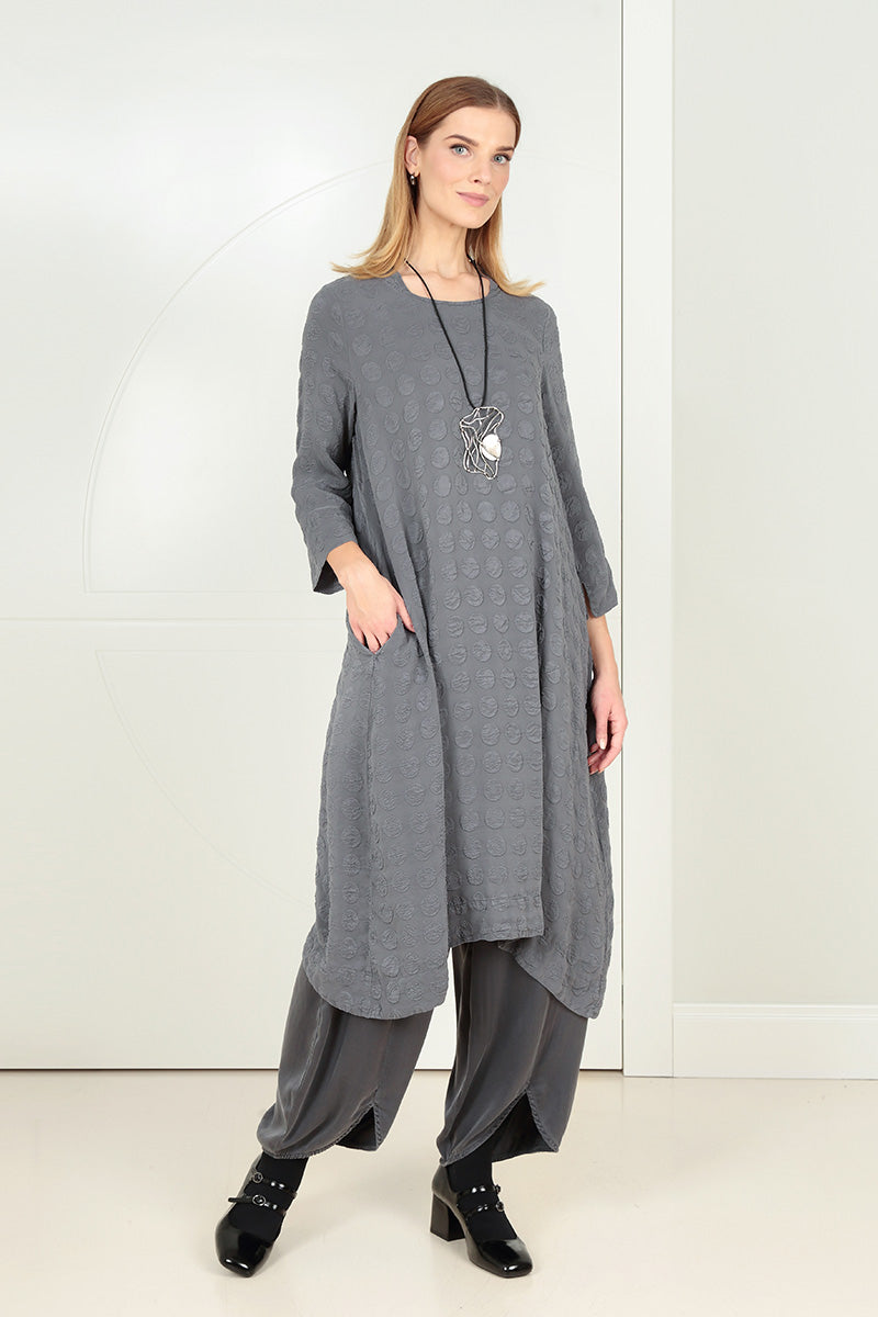 Square Neck Bubble Grey Silver Silk Dress 5