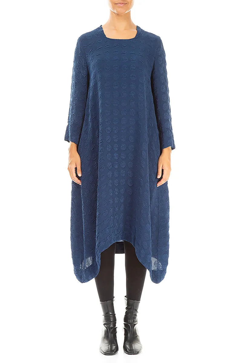 Square Neck Bubble Royal Blue Silk Dress