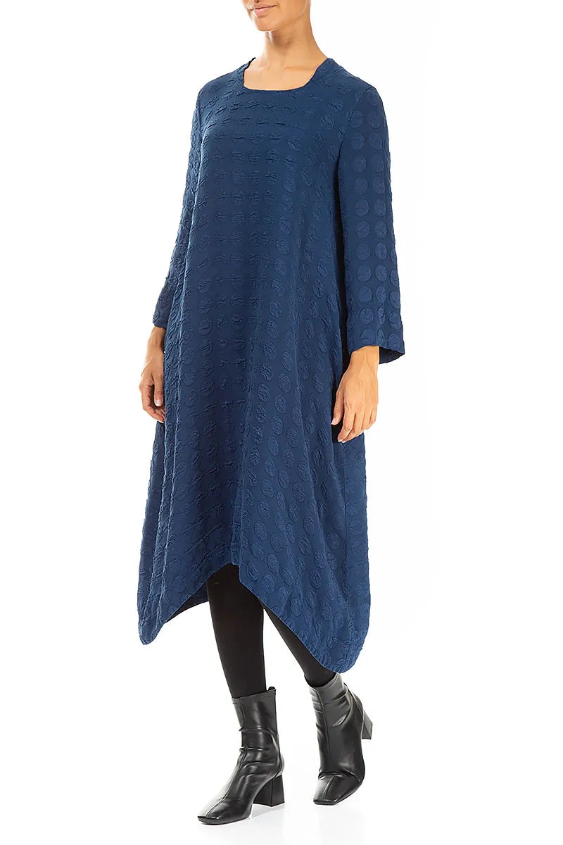 Square Neck Bubble Royal Blue Silk Dress