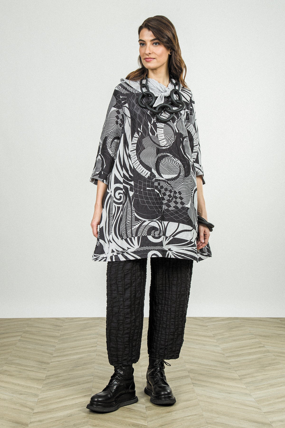 Straight Black Checkered Linen Cotton Trousers