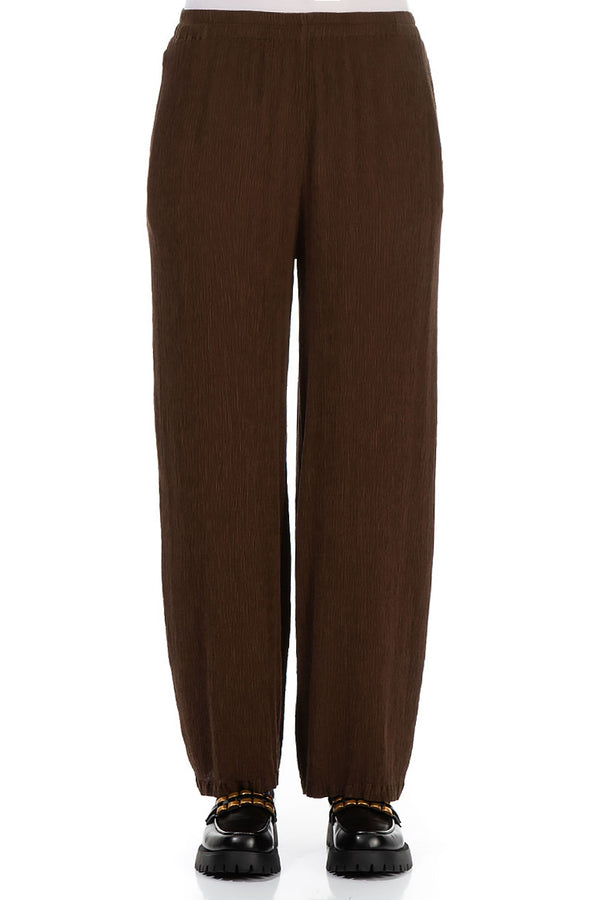 Pantalon droit en soie viscose chocolat