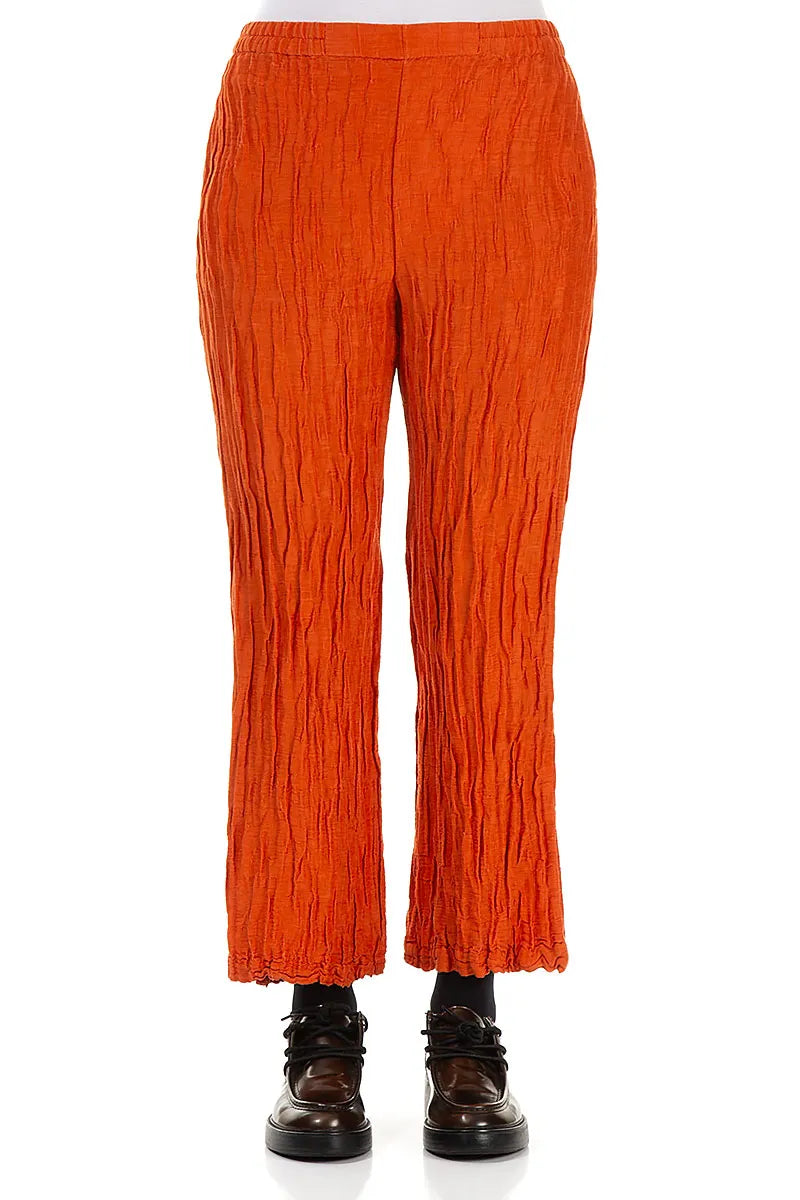 Straight Crinkled Saffron Silk Linen Trousers 1