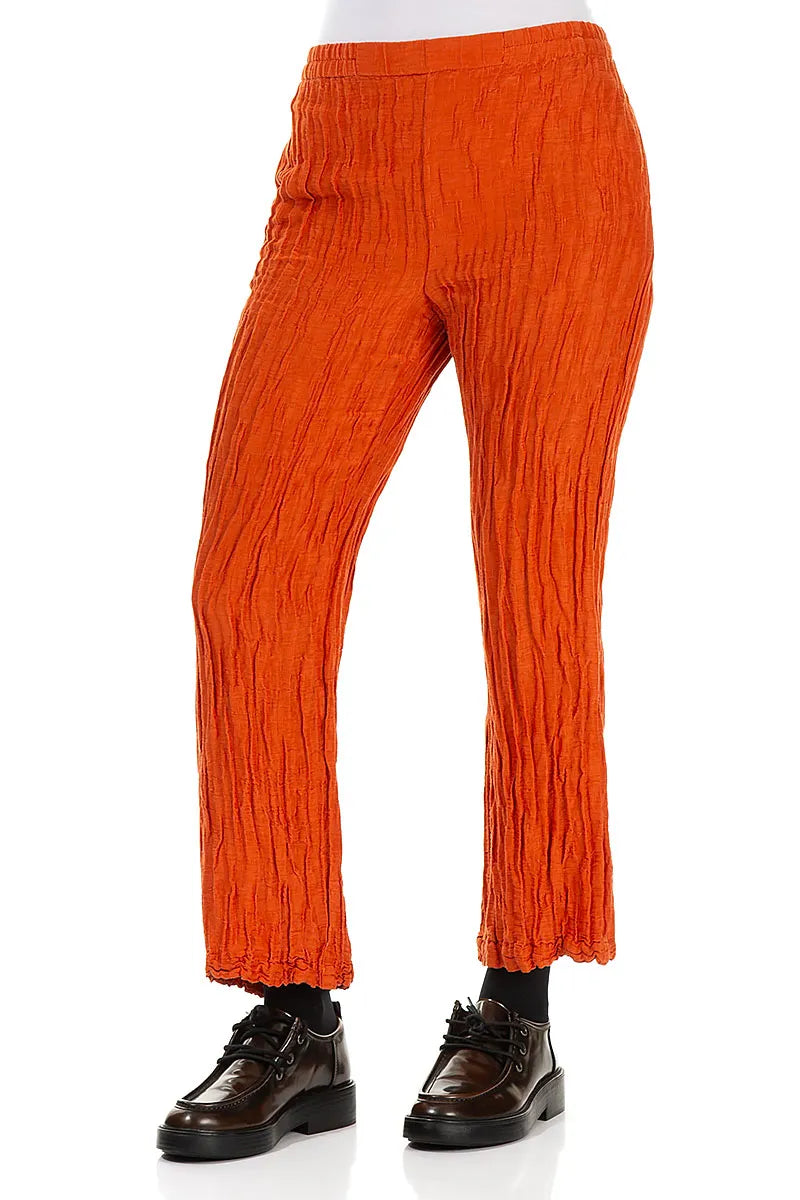 Straight Crinkled Saffron Silk Linen Trousers 3