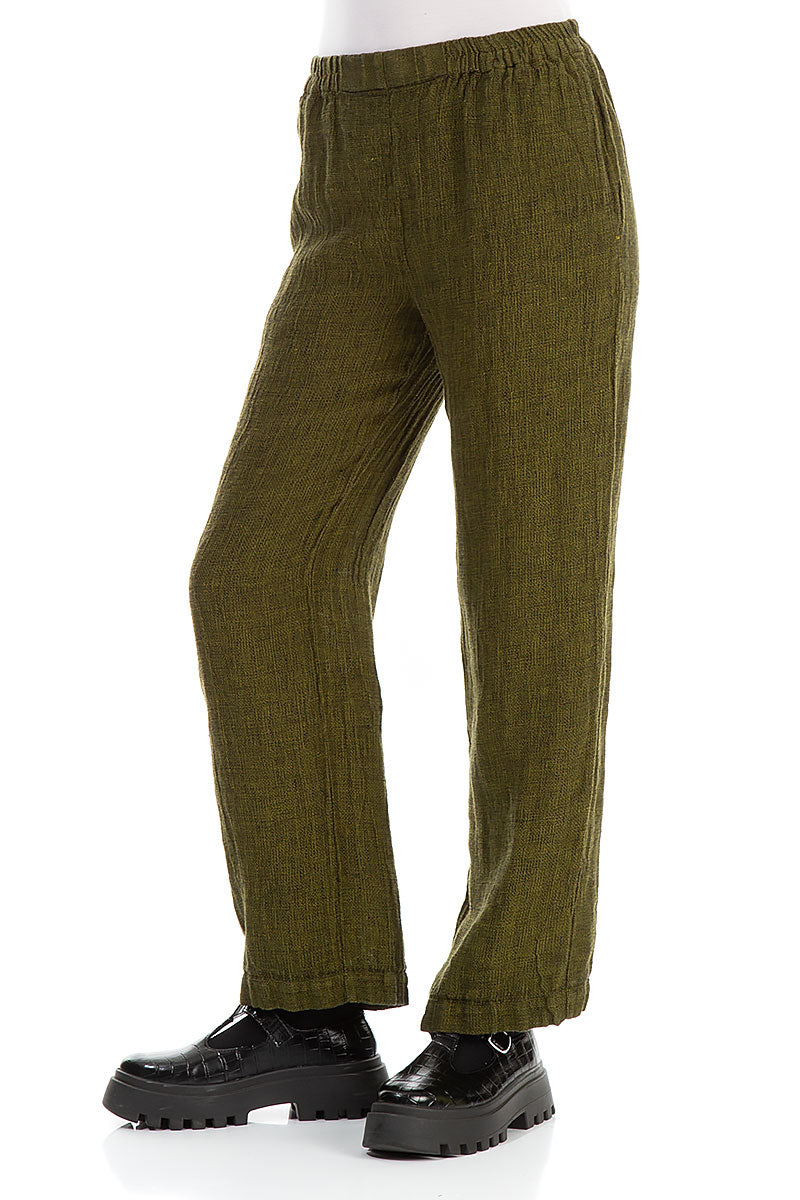 Straight Golden Lime Mélange Linen Trousers 3