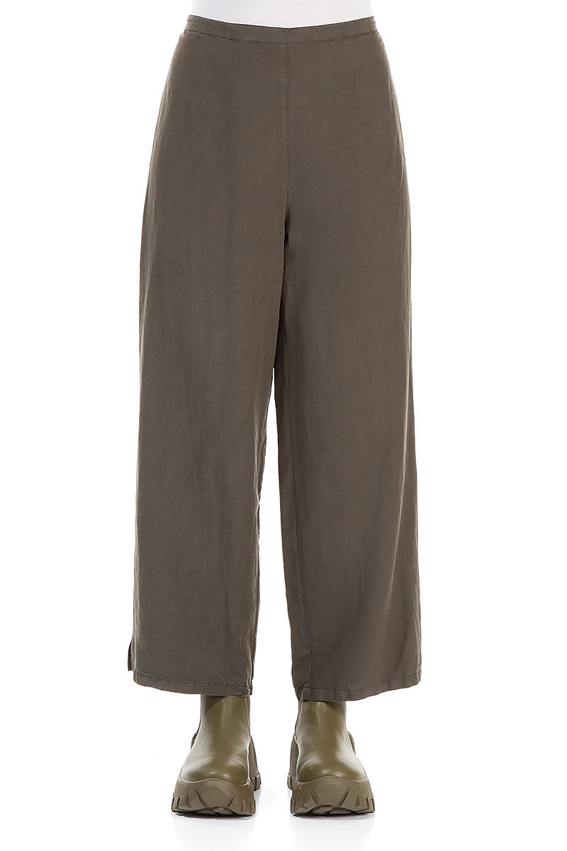 Straight Khaki Silk Linen Trousers 1