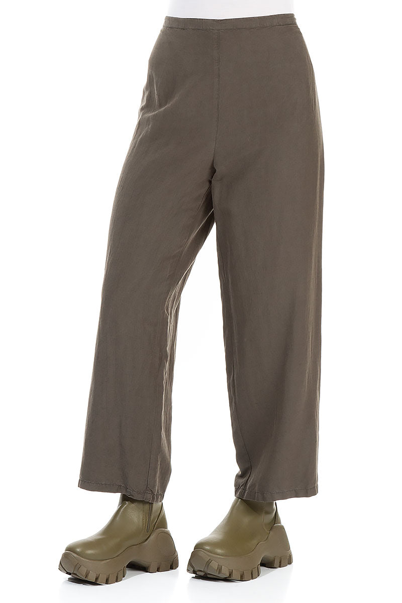 Straight Khaki Silk Linen Trousers 3