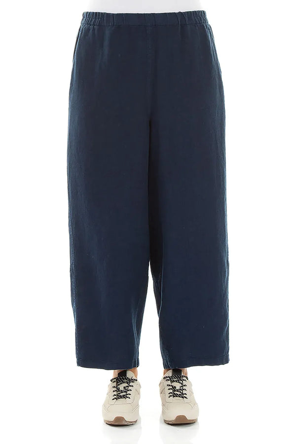 Straight Navy Linen Trousers 1