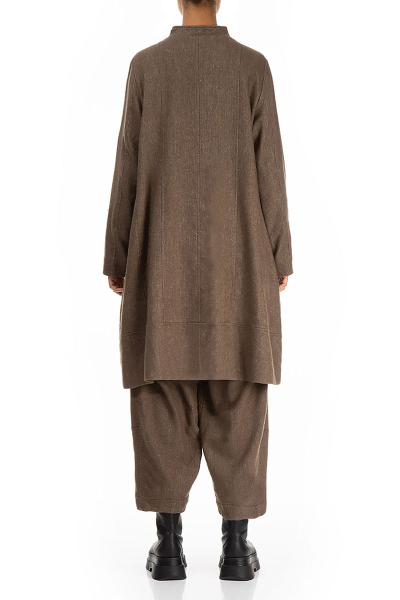 Straight Pepper Brown Wool Linen Jacket Coat 2