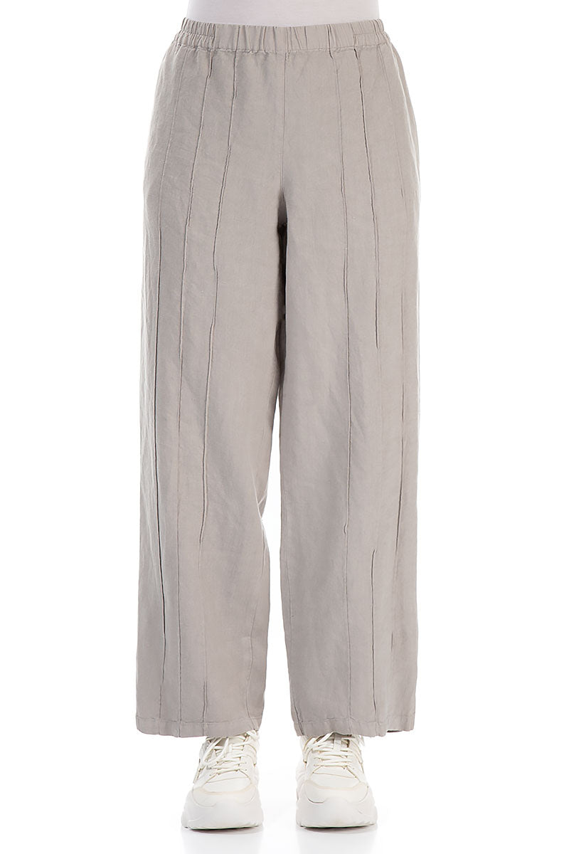 Straight Pleated Taupe Linen Trousers