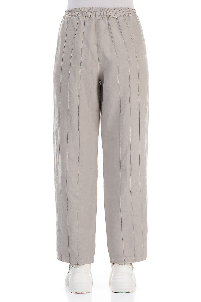 Straight Pleated Taupe Linen Trousers