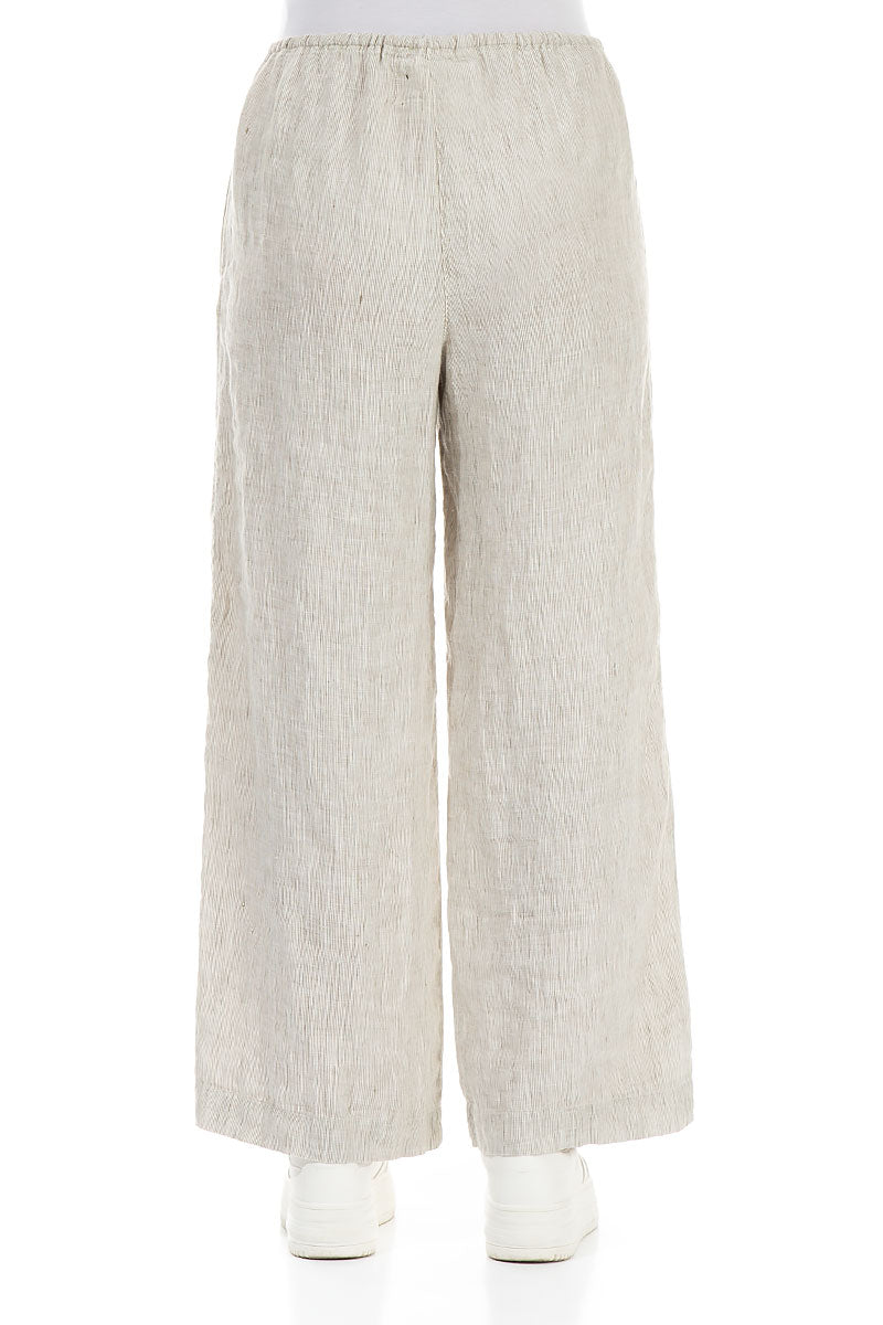 Straight Tie Up Striped Sand Linen Trousers 2