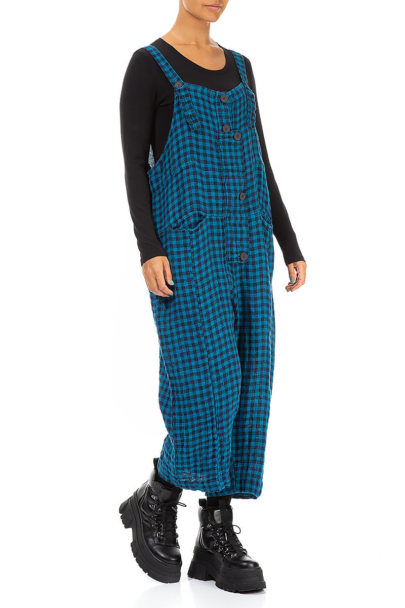 Strappy Blue Check Linen Jumpsuit 3