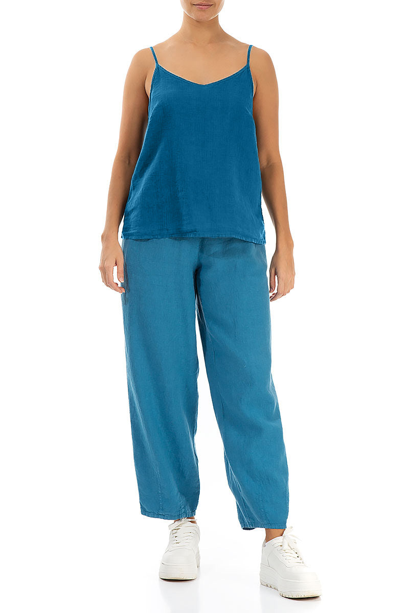 Trägertop aus kobaltblauem Leinen