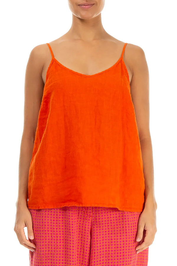 Strappy Flame Orange Linen Camisole Top 1