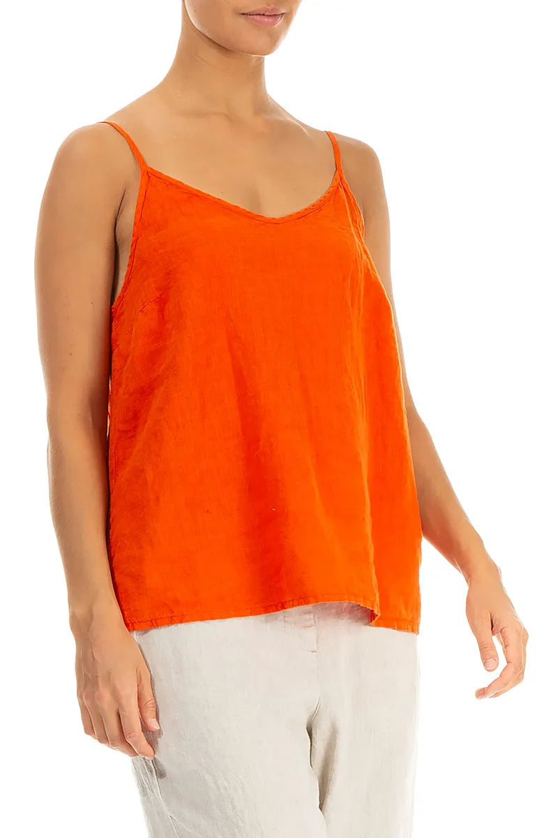 Strappy Flame Orange Linen Camisole Top 3