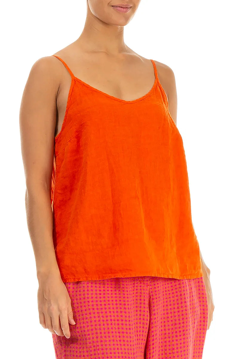 Strappy Flame Orange Linen Camisole Top 3