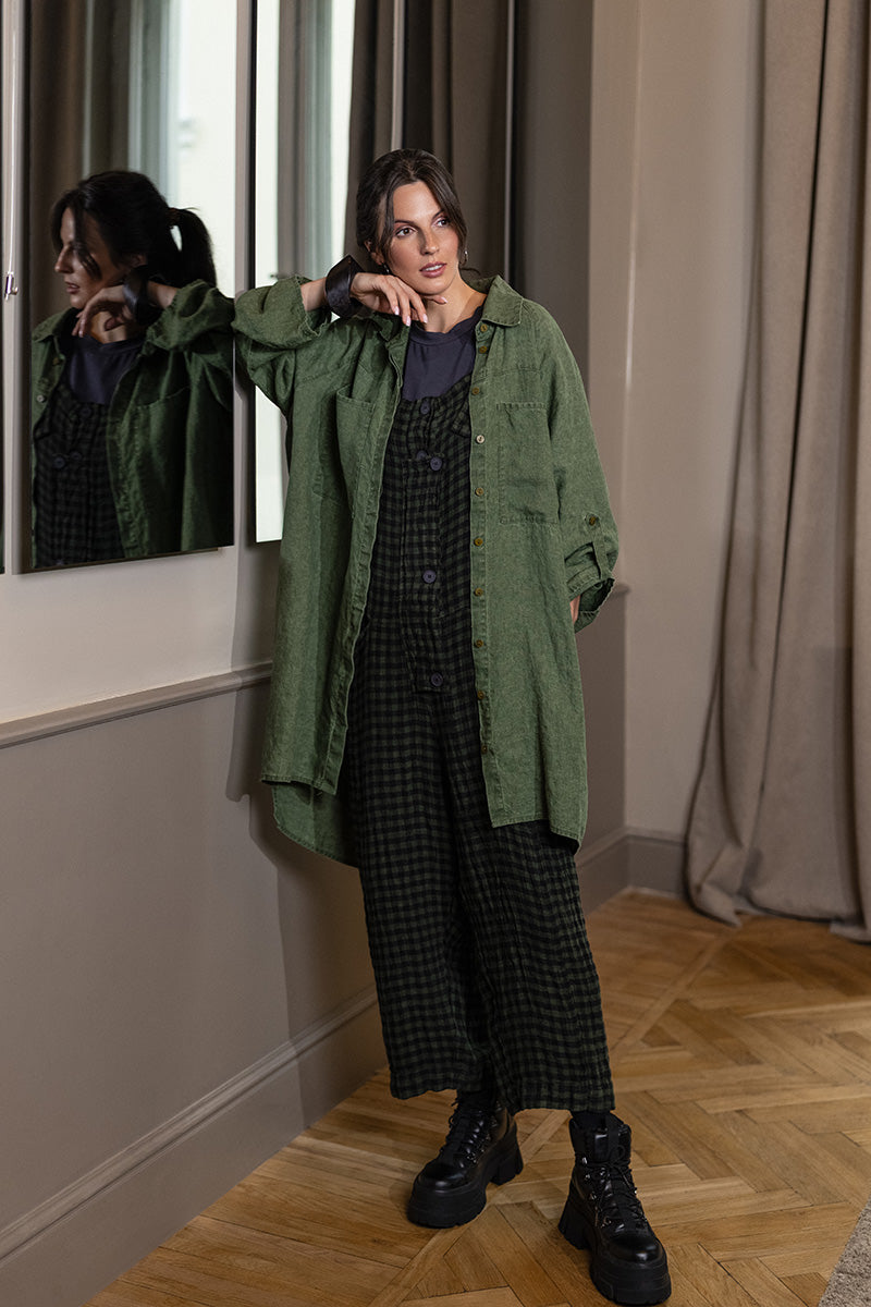 Strappy Forest Mist Check Linen Jumpsuit 6