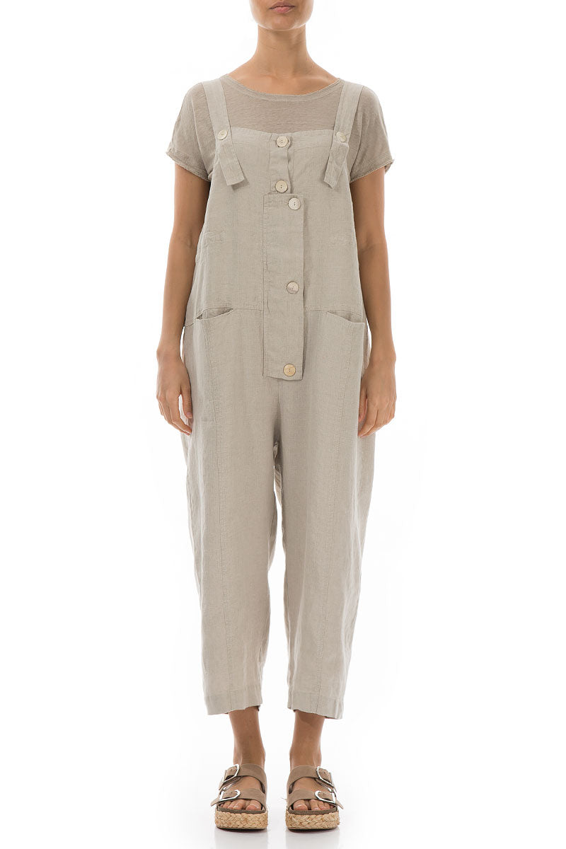 Strappy Natural Linen Dungaree Jumpsuit