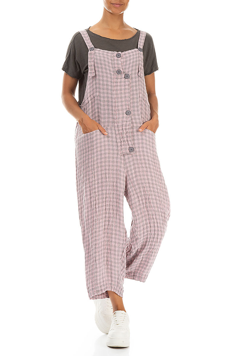 Strappy Pink Check Linen Jumpsuit