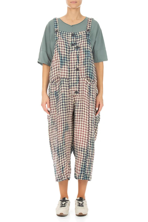 Strappy Watercolour Check Linen Jumpsuit 1