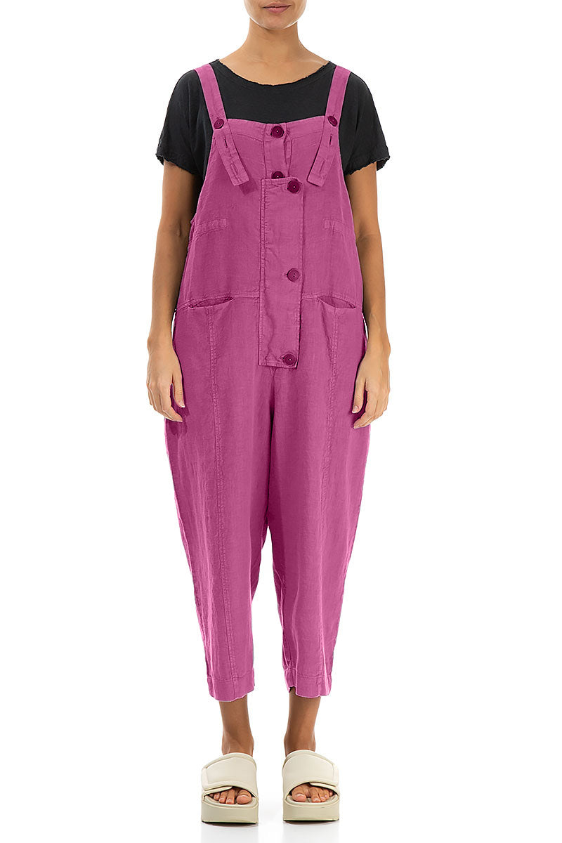 Strappy Wild Berry Linen Dungaree Jumpsuit