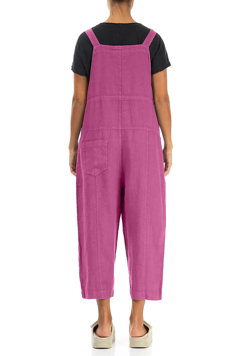 Strappy Wild Berry Linen Dungaree Jumpsuit
