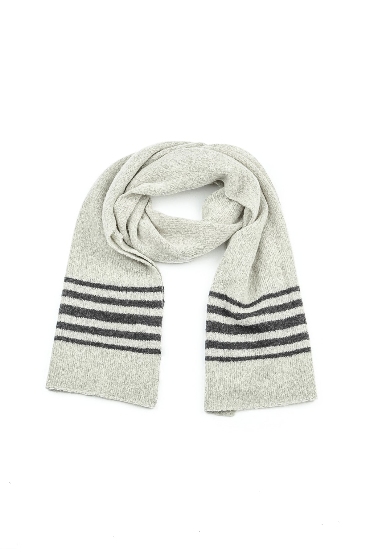 Striped Light Grey Soft Wool Scarf 4