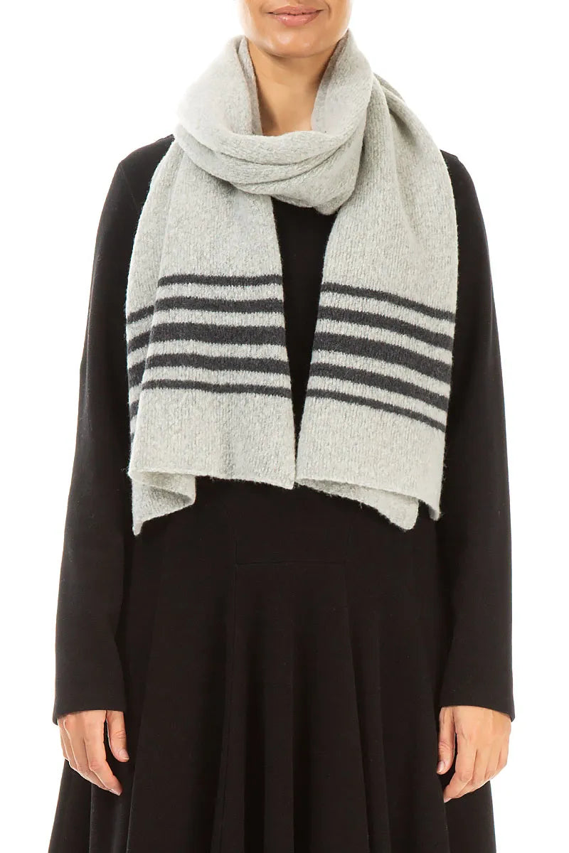 Striped Light Grey Soft Wool Scarf 1