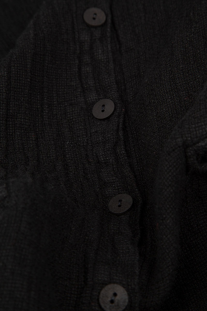 Long Buttonline Black Mélange Linen Jacket 5