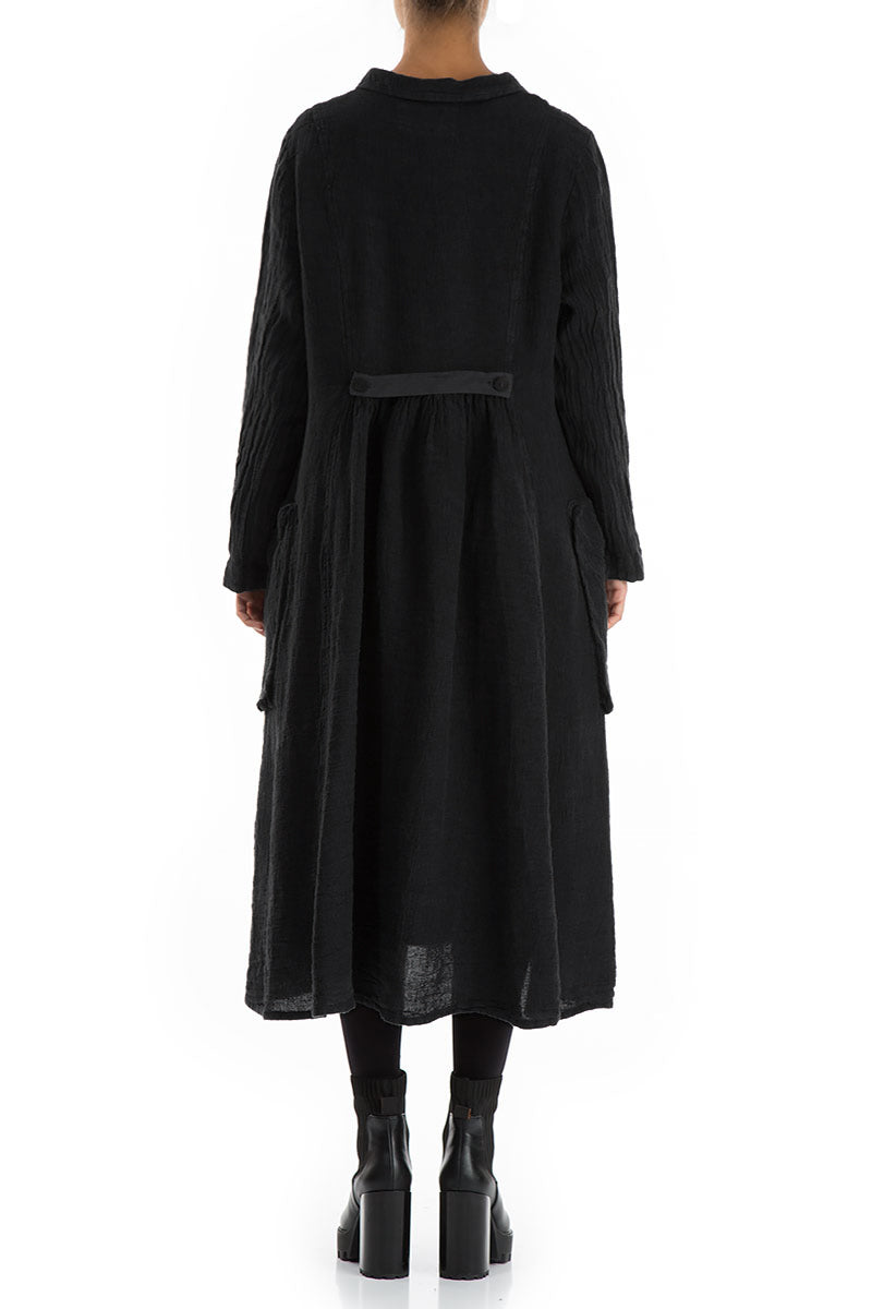 Long Buttonline Black Mélange Linen Jacket 2