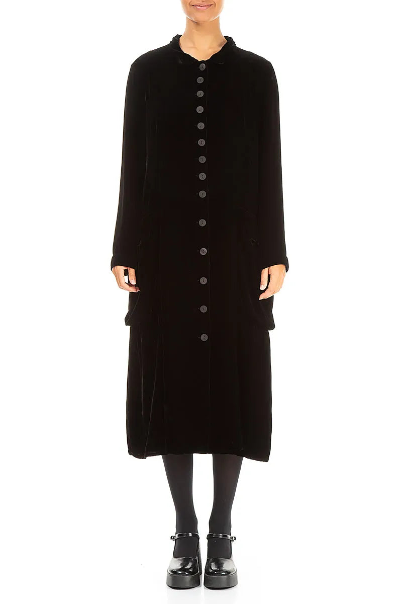 Stylish Long Black Silk Velvet Jacket 1