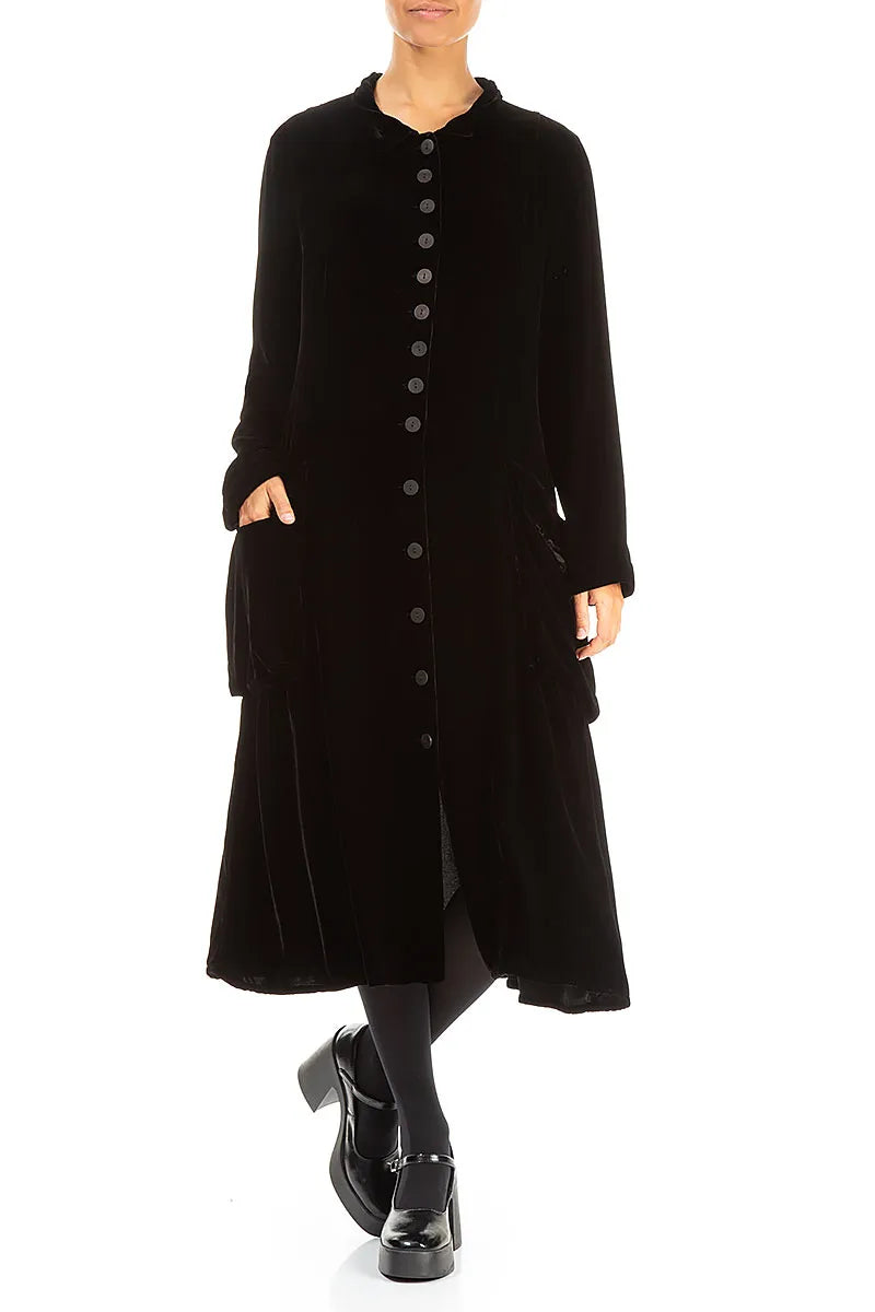 Stylish Long Black Silk Velvet Jacket 4