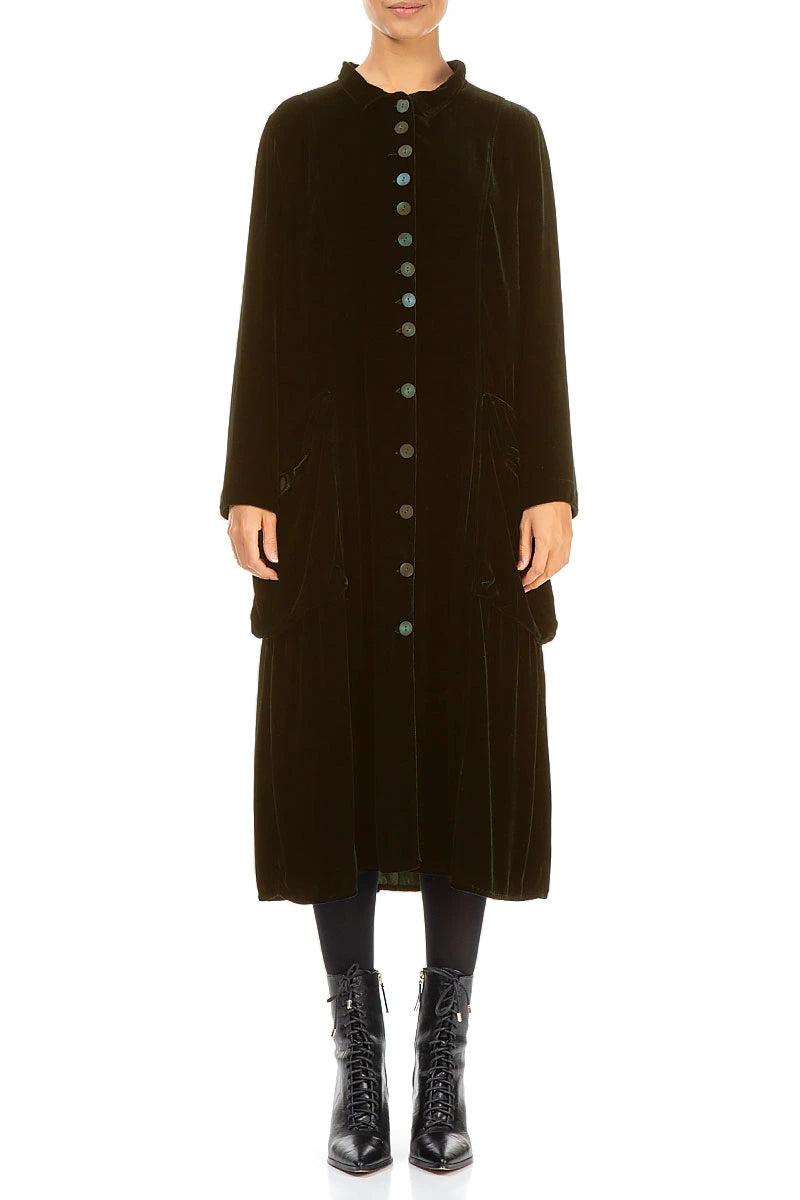 Stylish Long Forest Mist Silk Velvet Jacket 1